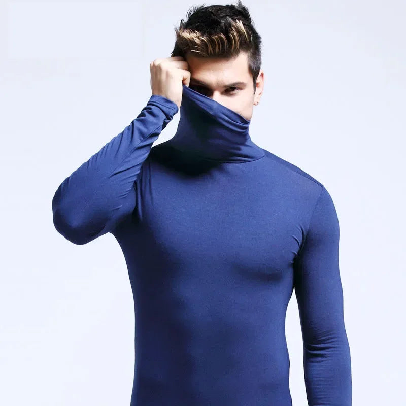 Autumn Winter Mens Turtleneck Sweaters Casual Thermal Long Sleeve Slim Fit Pullovers Stretch Basic Tops Sweatshirt Jumper TShirt