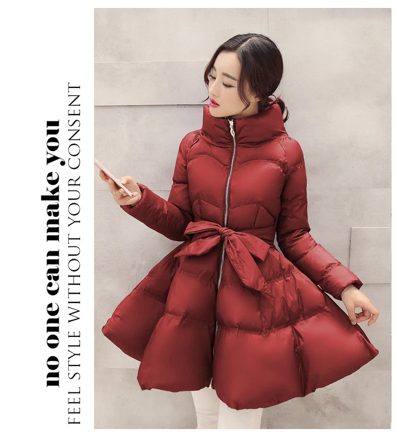 2023 New Fashion Winter Coats Women Warm Outerwea Cotton Padded Jackets Womens Clothing Belt Zipper Parkas Femme A-word Jacket