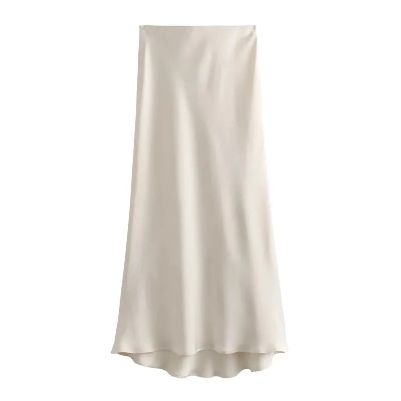 Elegant Satin Office Midi Skirt
