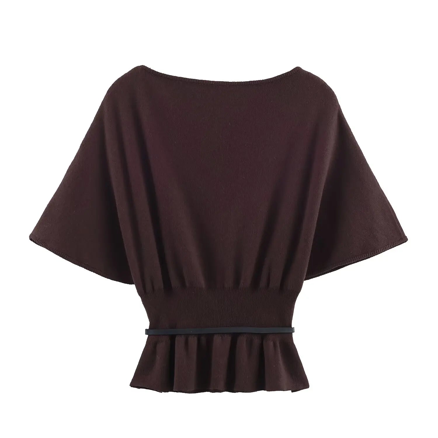 TFMLN Slash Neck Tiered Knit Pullover