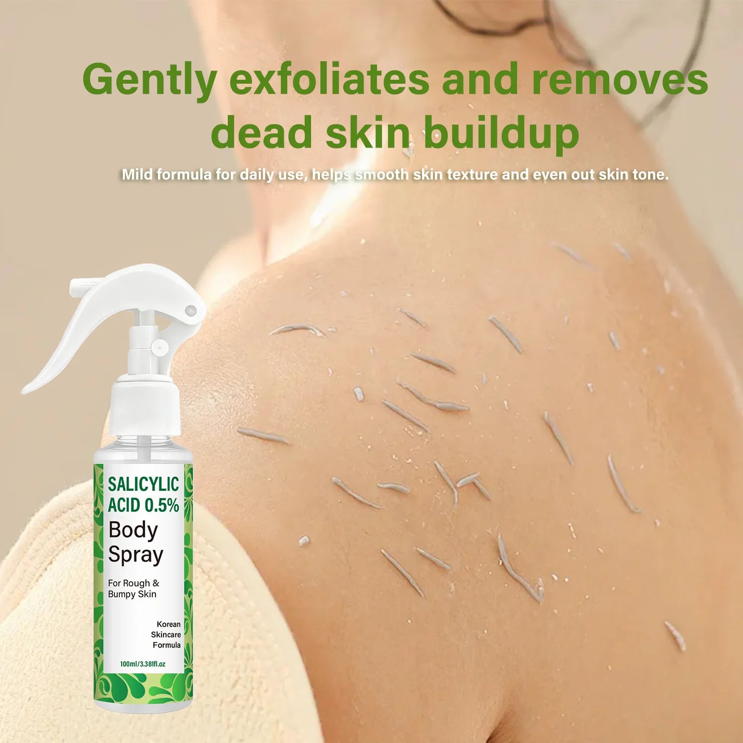 Salicylic Acid 0.5% Body Spray with Glycolic Acid and Panthenol – Korean Skincare Formula for Rough, Bumpy.