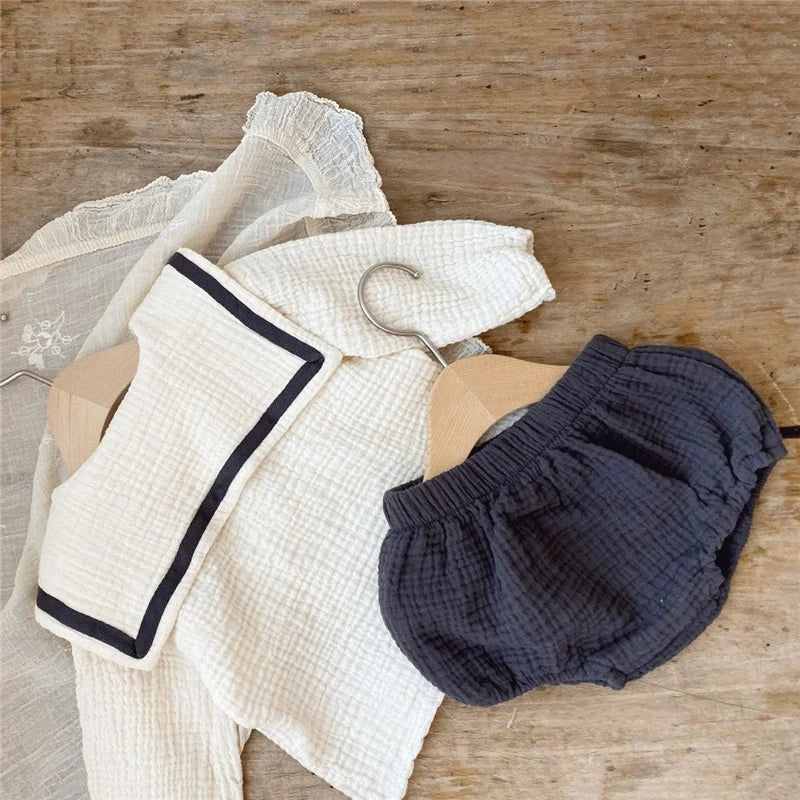 Navy Cotton Baby Outfit Set