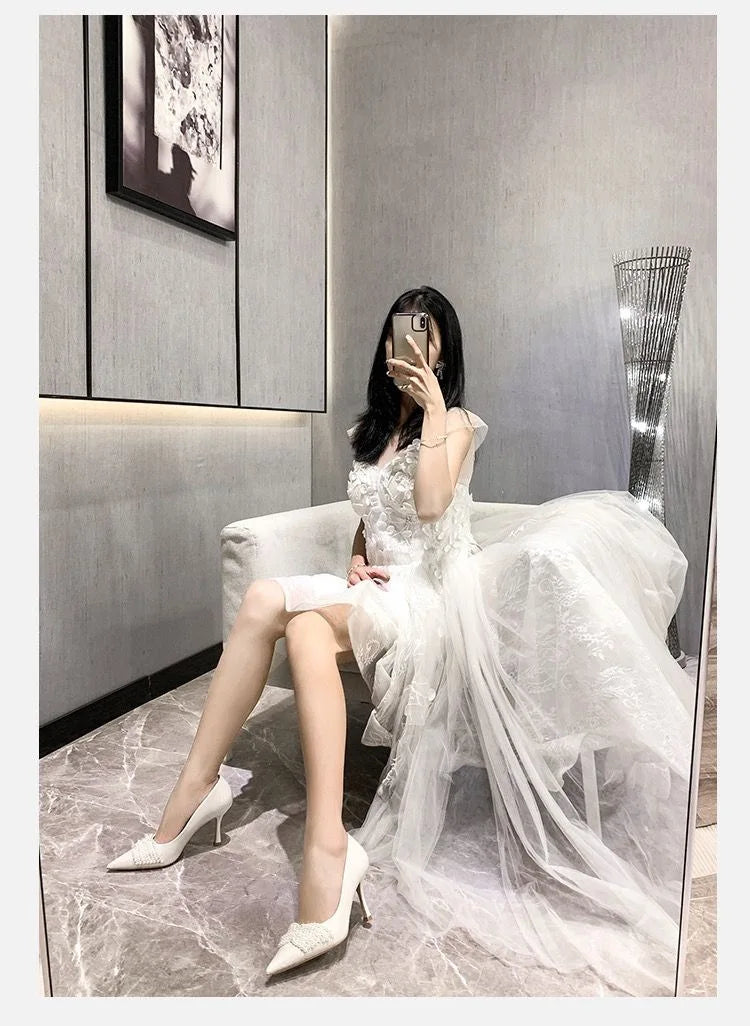 Women High Heels Sexy Beading Shoes Female 2024 New Red Velvet Pumps Pointed Toe RetroThin Heel Party Wedding Shoes Wholesale