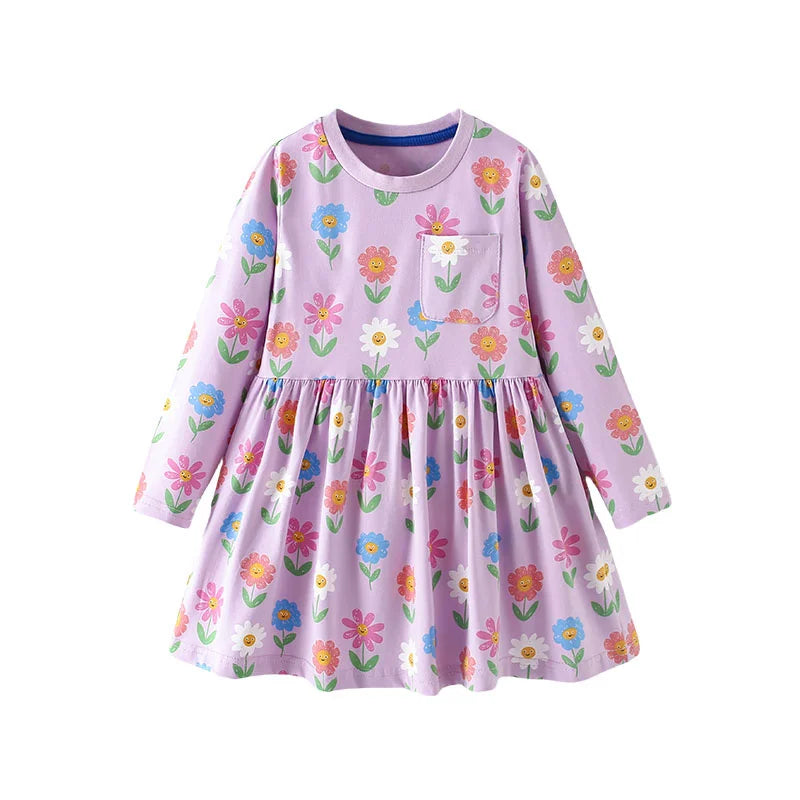 Floral Button Princess Girls Dress