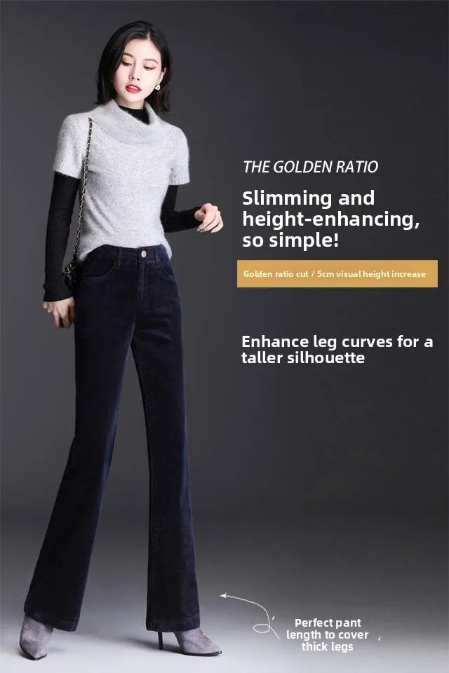 High Waist Corduroy Women's Pants Spring Autumn Winter Fashion Micro Flared Casual Trousers Slimming Warm Long Pants