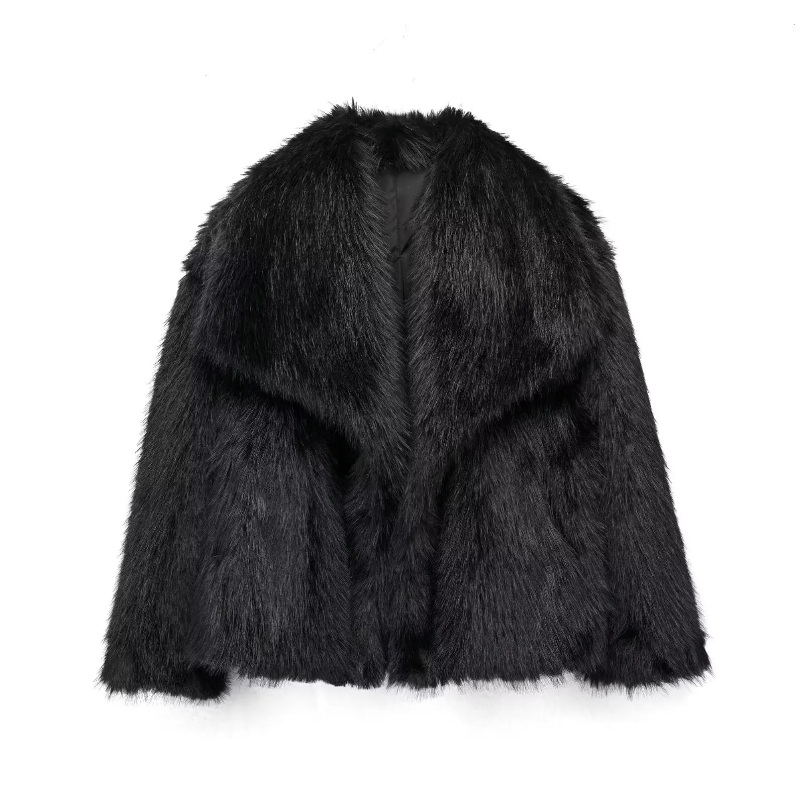 HH 2024 Women 's Vintage Soild Faux Fur Coat Turn-down Collar Long Sleeve Warm Plush Wool Coats Lady Winter Autumn Outwear