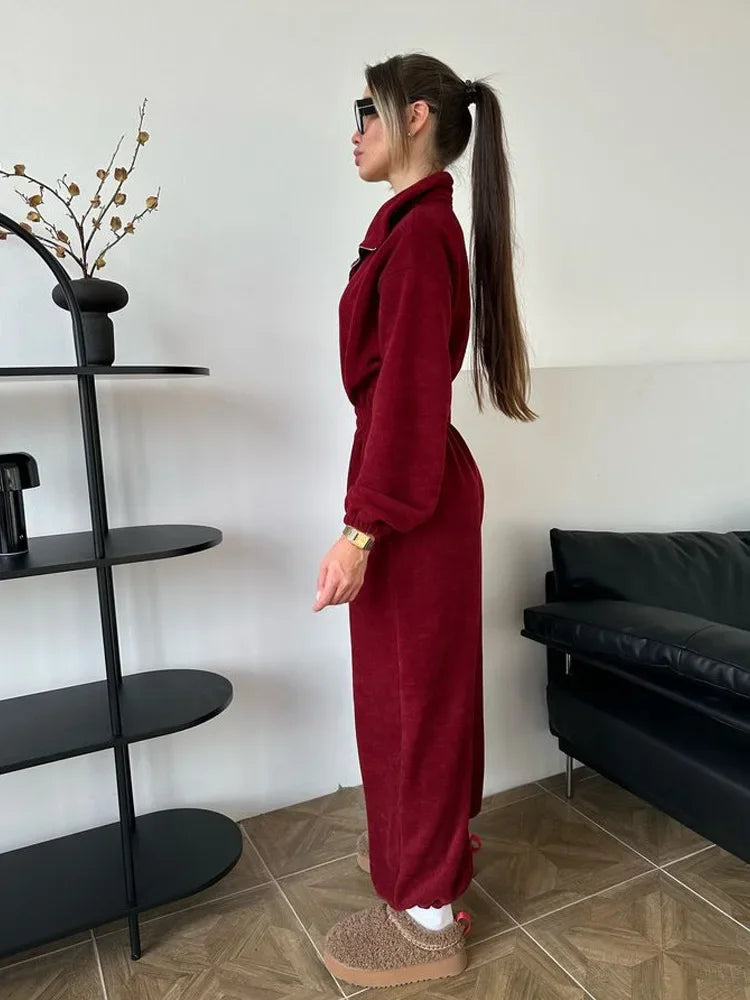 Jumpsuit Women 2026 New Fashionable Long Sleeved Jumpsuit for Women's Casual Half Open Collar Elastic Waist Jumpsuit