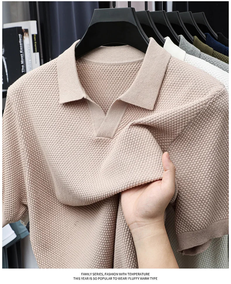 100% Cotton Short-sleeved POLO Shirt Men's Lapel Knitted T-shirt High-end Casual Bottoming Versatile Men's Short-sleeved Men's T