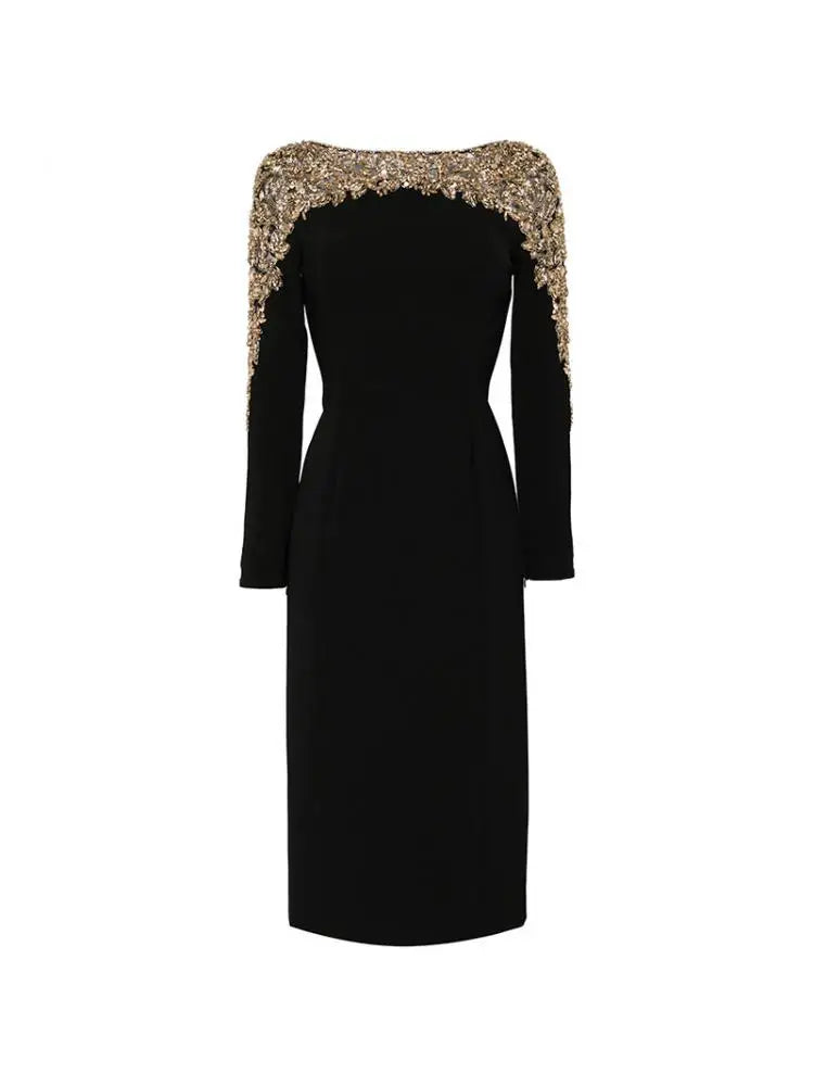 Elegant Beaded Straight Midi Dress