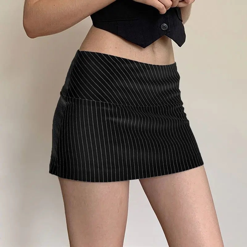Women Low Waist Skirts Stripes A-line High Waist Skirt for Women Hips Spliced Short Skirt Ladies Bodycon Layered Mini Bottoms