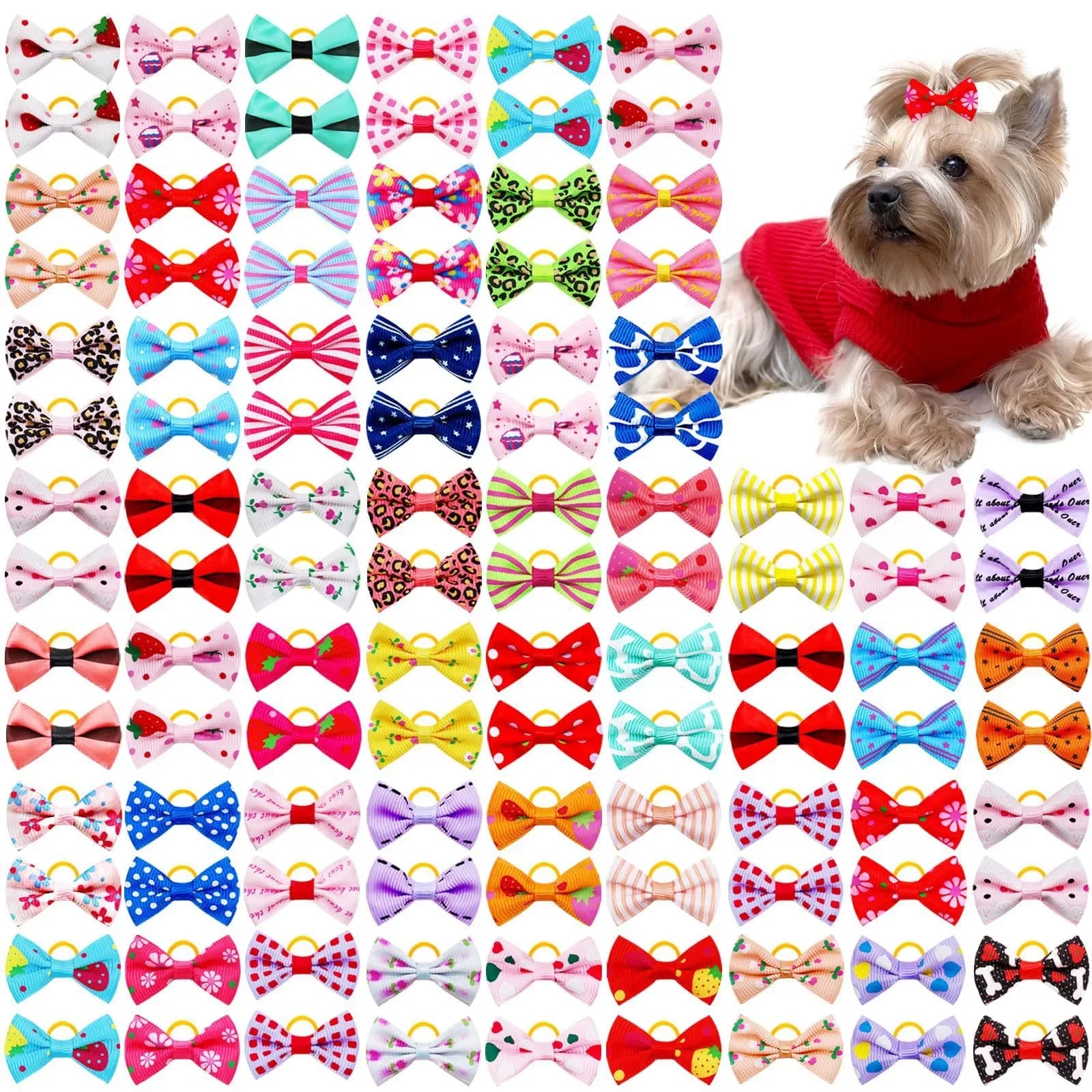 10pcs Creativity Pet Hair Accessories Bow Polyester Cute Puppy Bow with Rubber Band Suitable for Dogs Cat Grooming Accessories