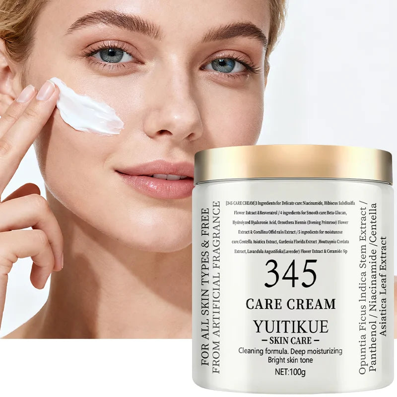 YUITIKUE 345 Care Cream 100g - 3-in-1 Formula: Firms, Deeply Hydrates & Brightens, For All Skin Types, Natural Ingredients