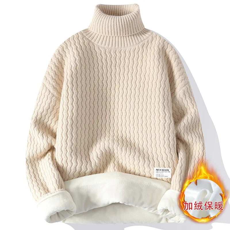 New Winter Men Fleece Warm Turtlenecks Sweaters Man Loose Casual Knitted Pullovers High Quality Male Pullovers Thicker Clothing