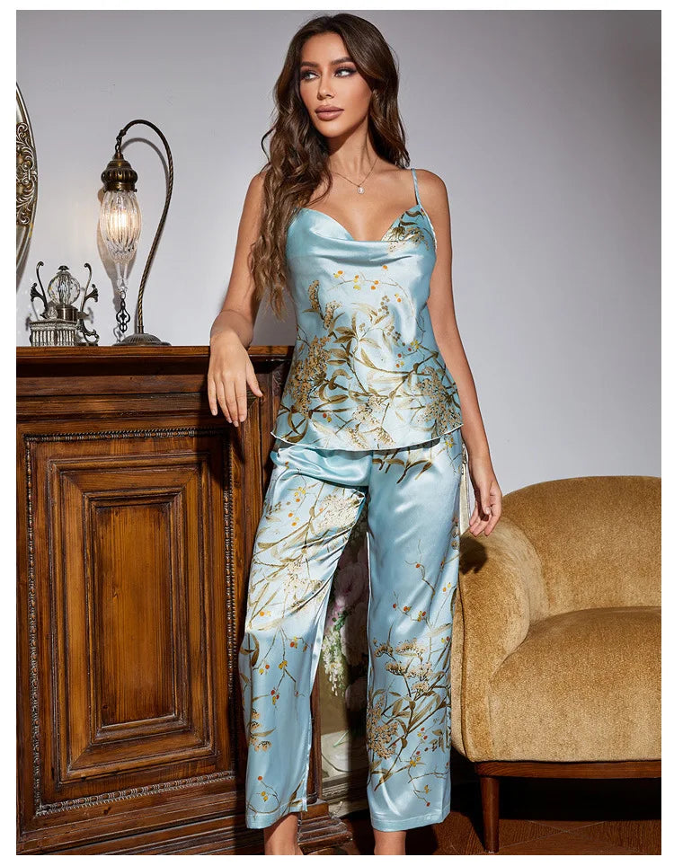 Cherry Satin Long Pajama Set