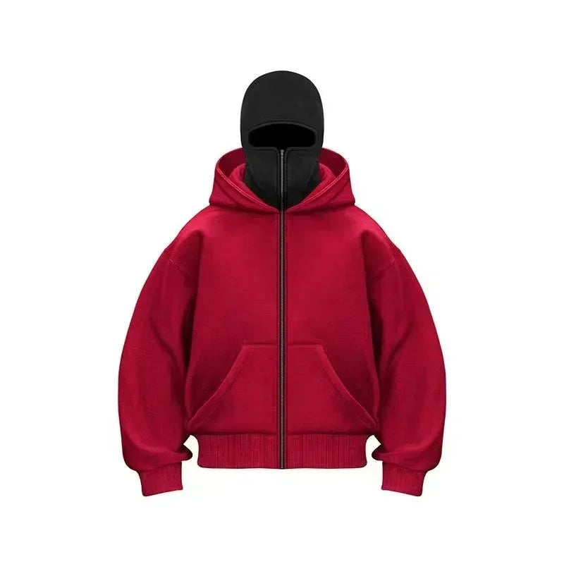 Unisex Hoodie Coat Warm Loose Balaclava Jacket Outdoor Sports Casual Jacket with Face Mask Street Wear