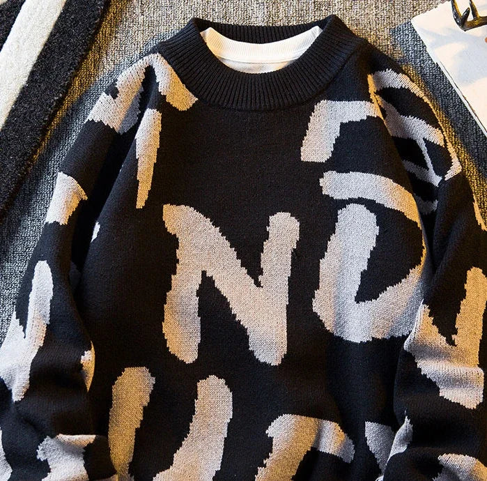 Graphic Knit Crew Pullover Sweater