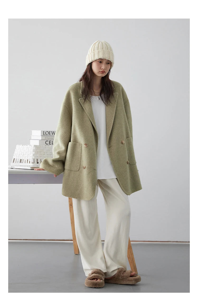 CHIC VEN Women's Woolen Coats Loose Casual Double Breasted Retro Double-sided Jacket Office Lady Outerwear Autumn Winter 2026
