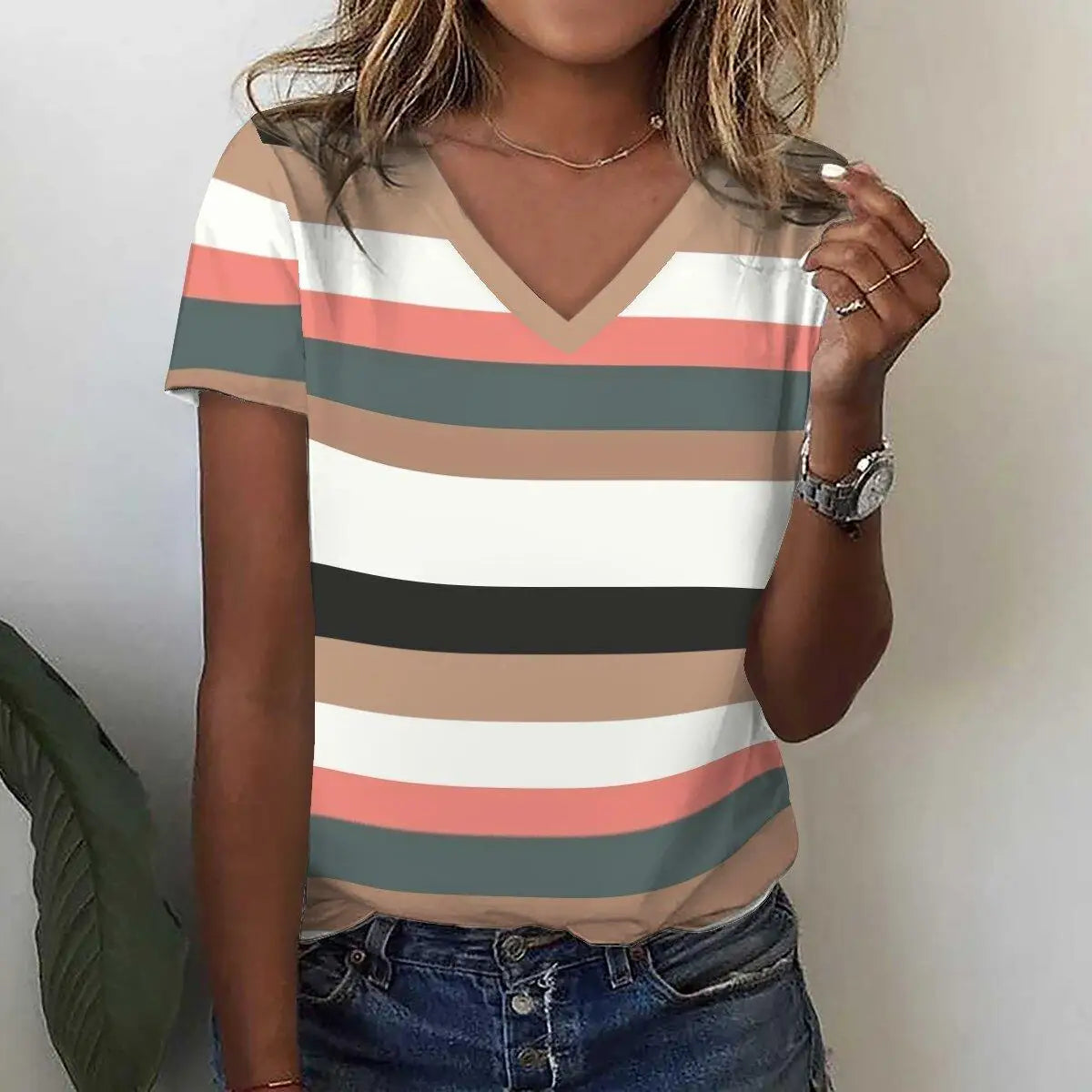 New Women's T-Shirts Funny Stripe Print Top Fashion Simple Pattern T Shirts for Women Summer Leisure Female Clothing Streetwear