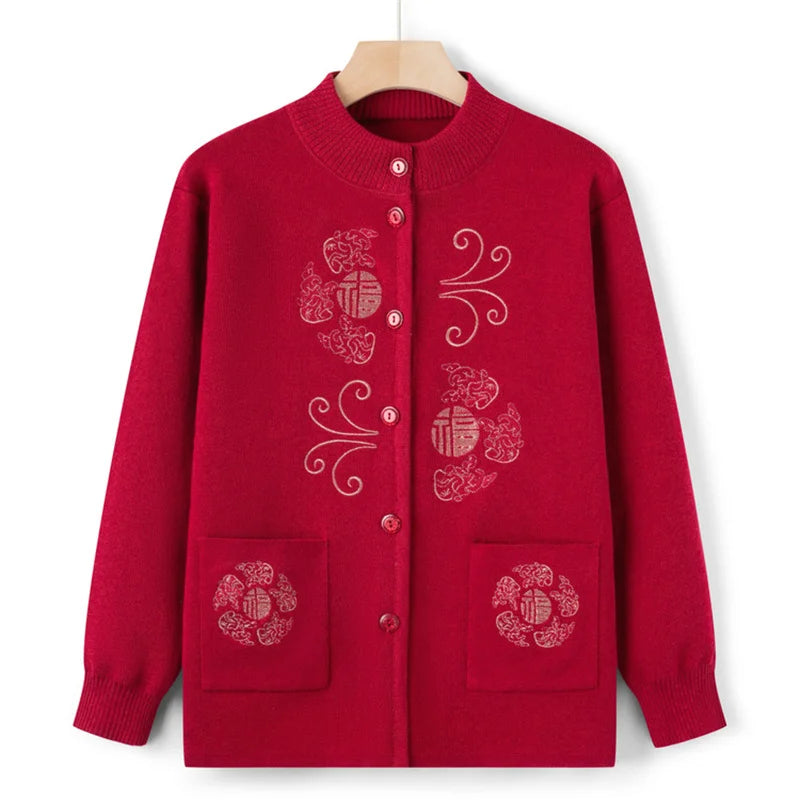Women Winter Coats Vintage Printed Knitted Cardigan Sweater Female Jacket Spring Autumn Outerwears Top Wool Knitwear Coat