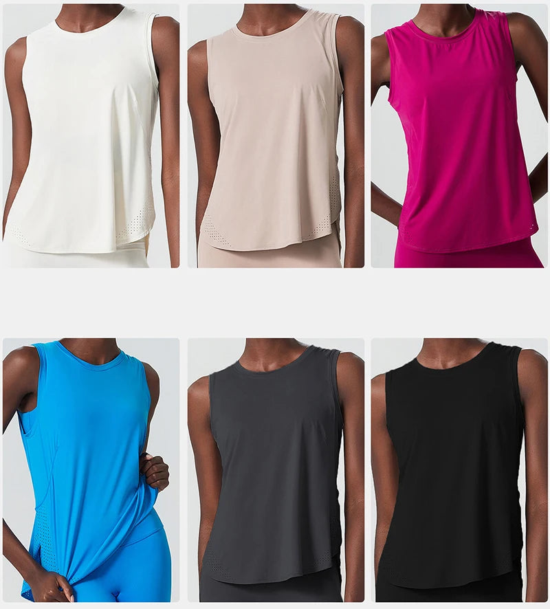 Yoga Sport Top Women Gym T Shirt Workout Clothing Wear Loose Cover Hip Shirt Quick Dry Vest Cropped Blouse Cool Tank Tops