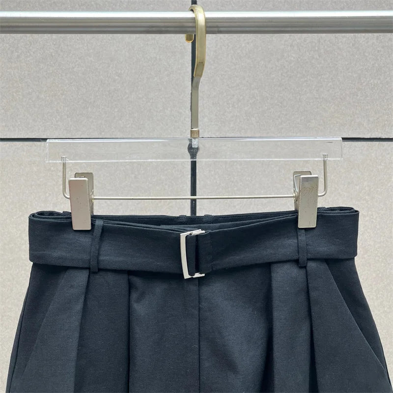 women's shorts New high waisted slim mini pants for summer 2026 linen blend casual shorts Belt decoration shorts women's pants