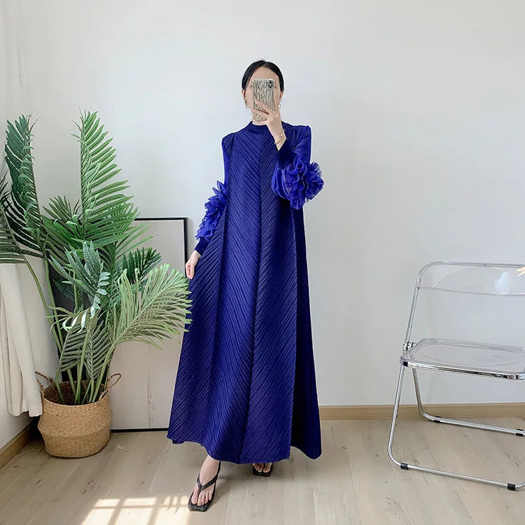 Women Elegant Evening Party Dresses 2025 Summer New Solid Colour Classic Long Sleeve Plate Flower Design Prom Dresses Female