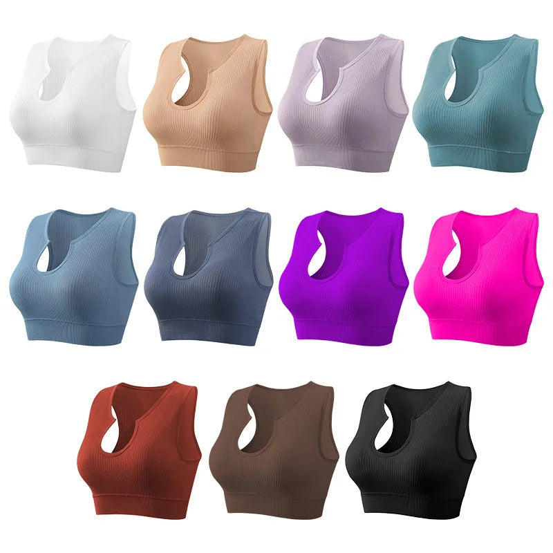 Women's Sleeveless Sports Bra Navel-Leaking with A Chest Pad  Highly Elastic Vest Sexy Stretchy Breathable Bra