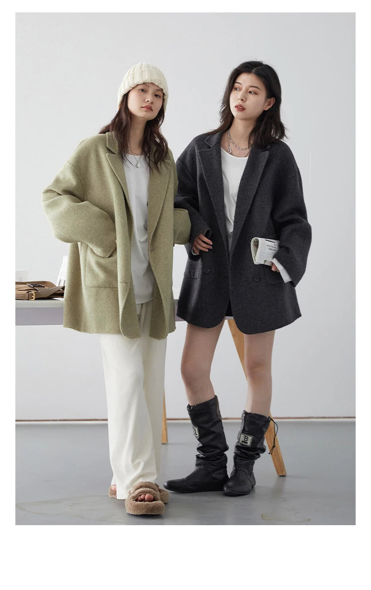 CHIC VEN Women's Woolen Coats Loose Casual Double Breasted Retro Double-sided Jacket Office Lady Outerwear Autumn Winter 2026