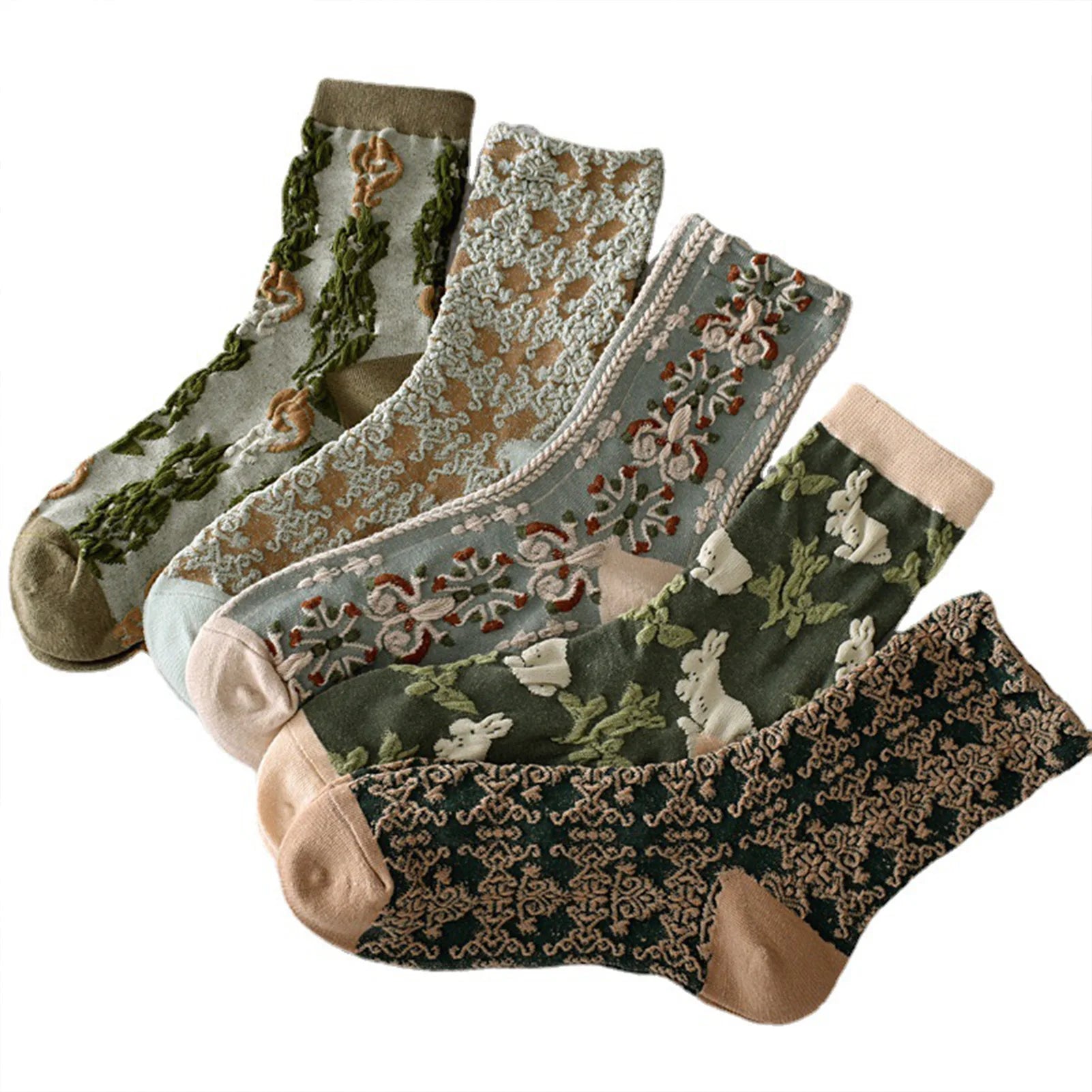 Vintage Jacquard Mid Calf Socks