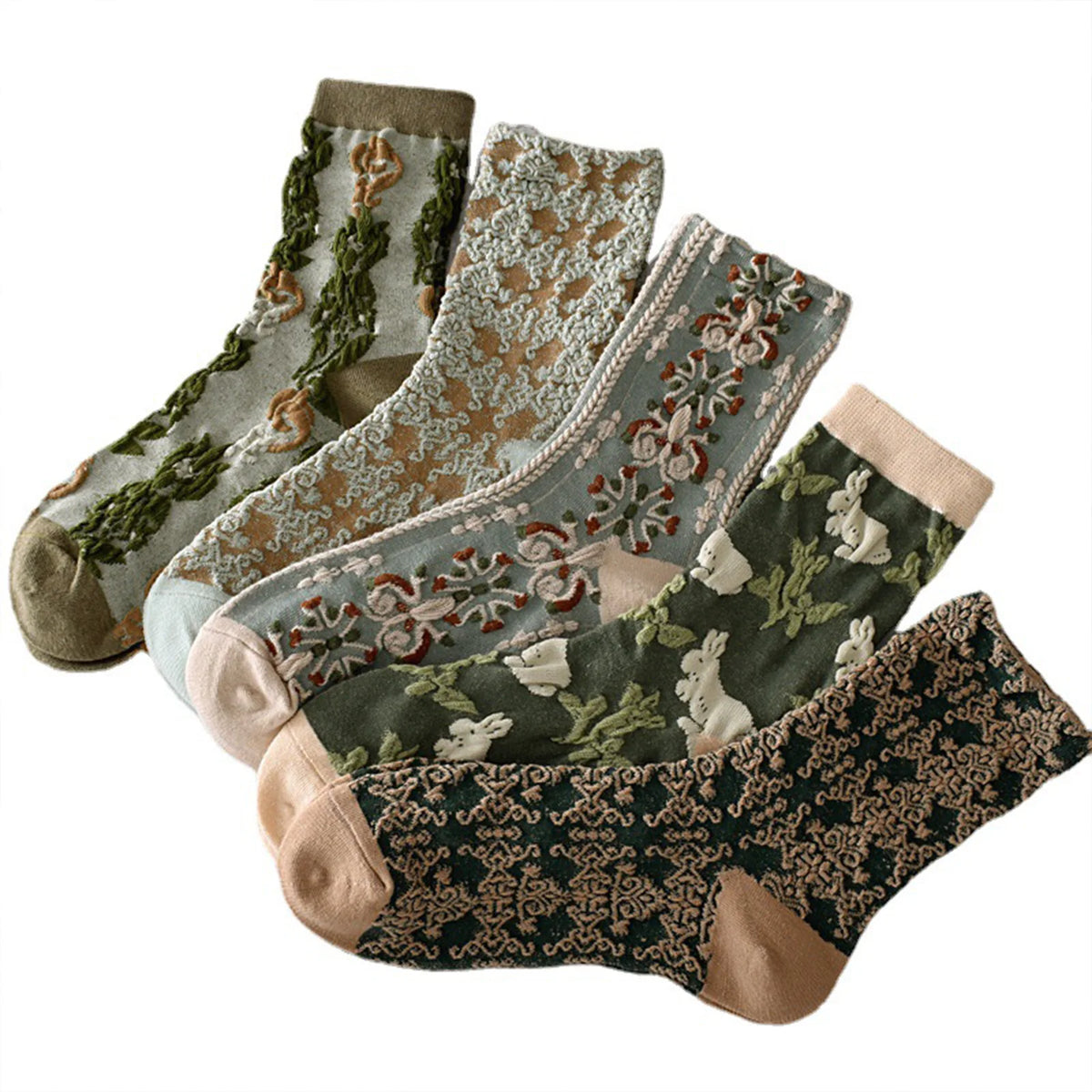 Vintage Jacquard Mid Calf Socks