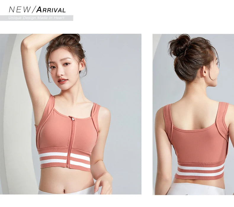 Sports Bras Zip Front For Women With Full Coverage Removable Padded Shockproof Yoga Underwear Workout Bra Running Fitness Vest
