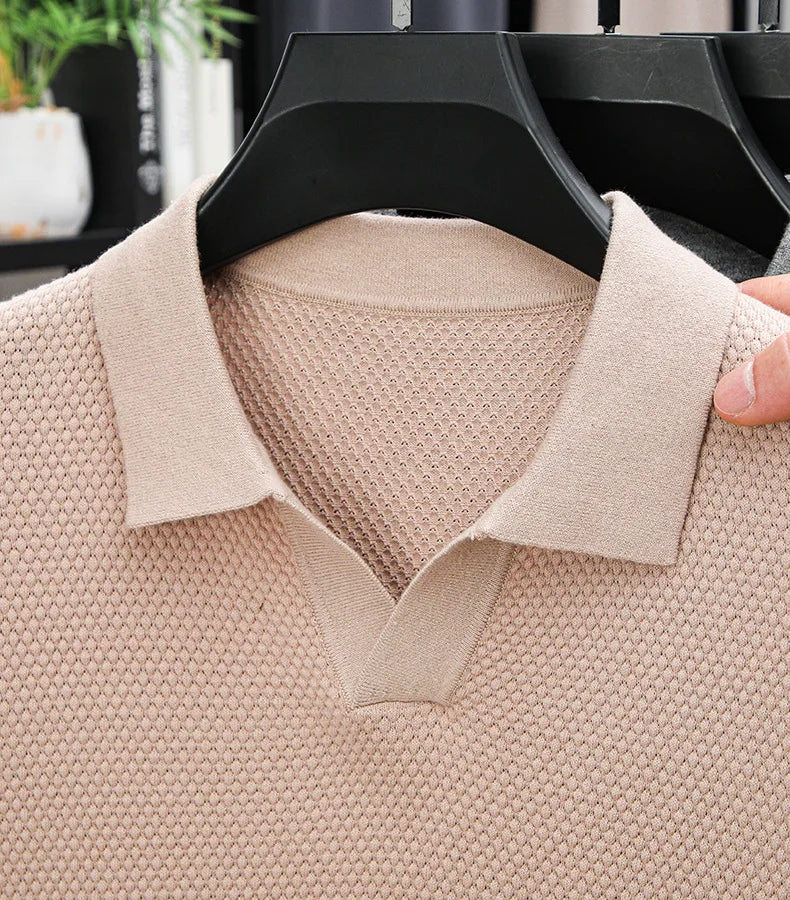 100% Cotton Short-sleeved POLO Shirt Men's Lapel Knitted T-shirt High-end Casual Bottoming Versatile Men's Short-sleeved Men's T