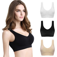 3 Pack Women Sports Bra Wirefree Yoga Bras Tank Top High Intensity Push Up Three Color Solid Color Elastic Sports Bra