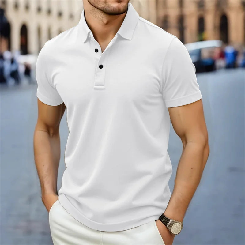 2026 New Men's Casual and Fashionable Simple Collared Short Sleeved Polo Shirt Summer Comfortable Breathable and Versatile Top