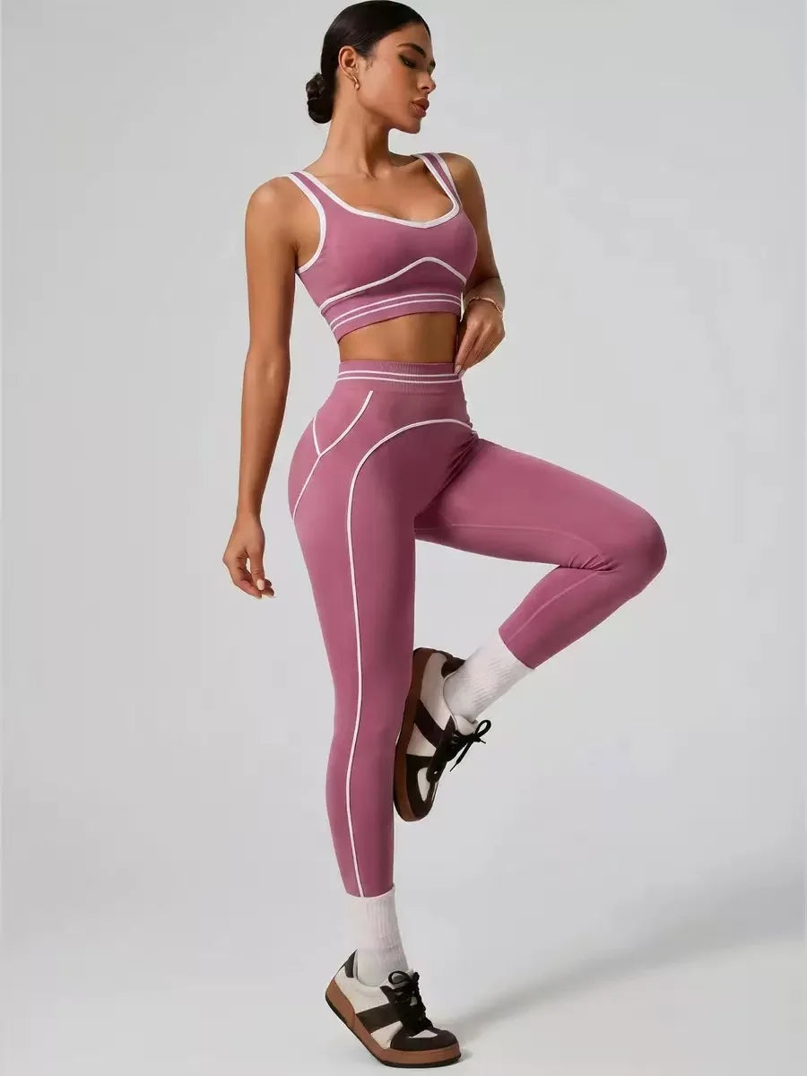 Women Yoga Set Sports Bra High Waist Leggings Gym Workout Fitness Activewear Stretch 2 Piece Suit