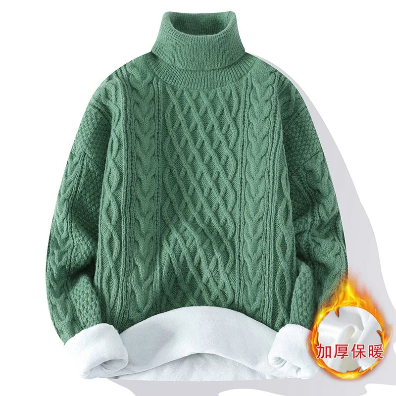 New Winter Men Fleece Warm Turtlenecks Sweaters Man Loose Casual Knitted Pullovers High Quality Male Pullovers Thicker Clothing