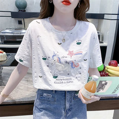 Embroidered Cartoon Summer Casual Tee