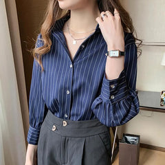 Vintage Striped Loose Shirt Women