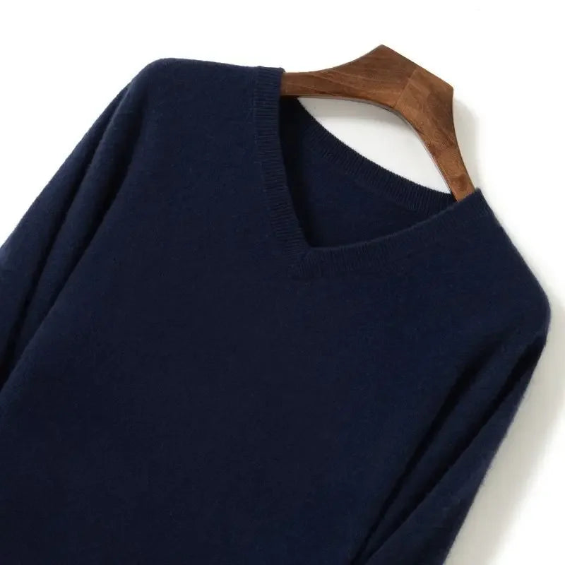 Thick Solid V-Neck Pullover