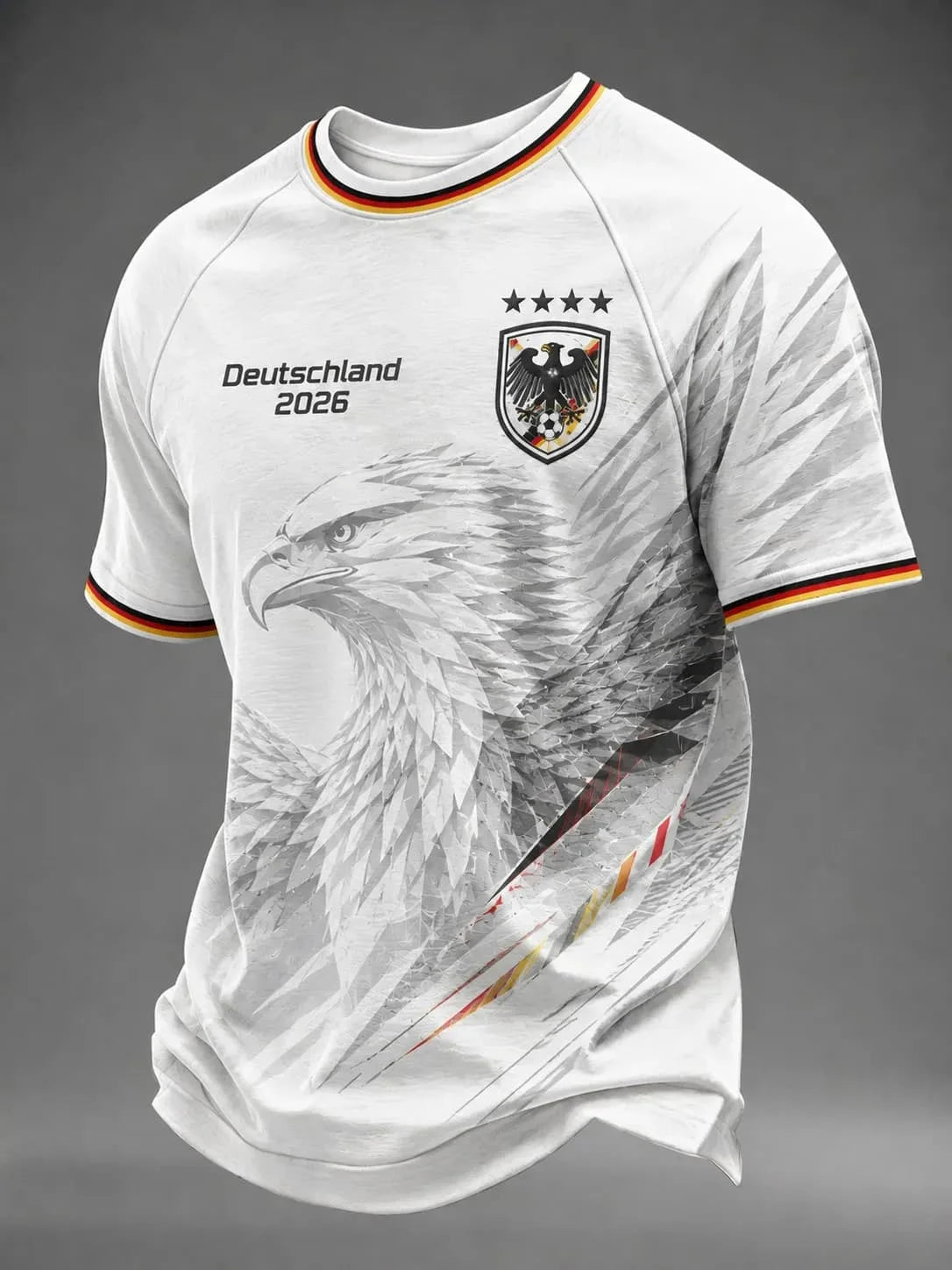 2026 New Germany National Team White Football Jersey Men's Crew Neck Sportswear with Flag & Eagle Print Casual & Training Tops