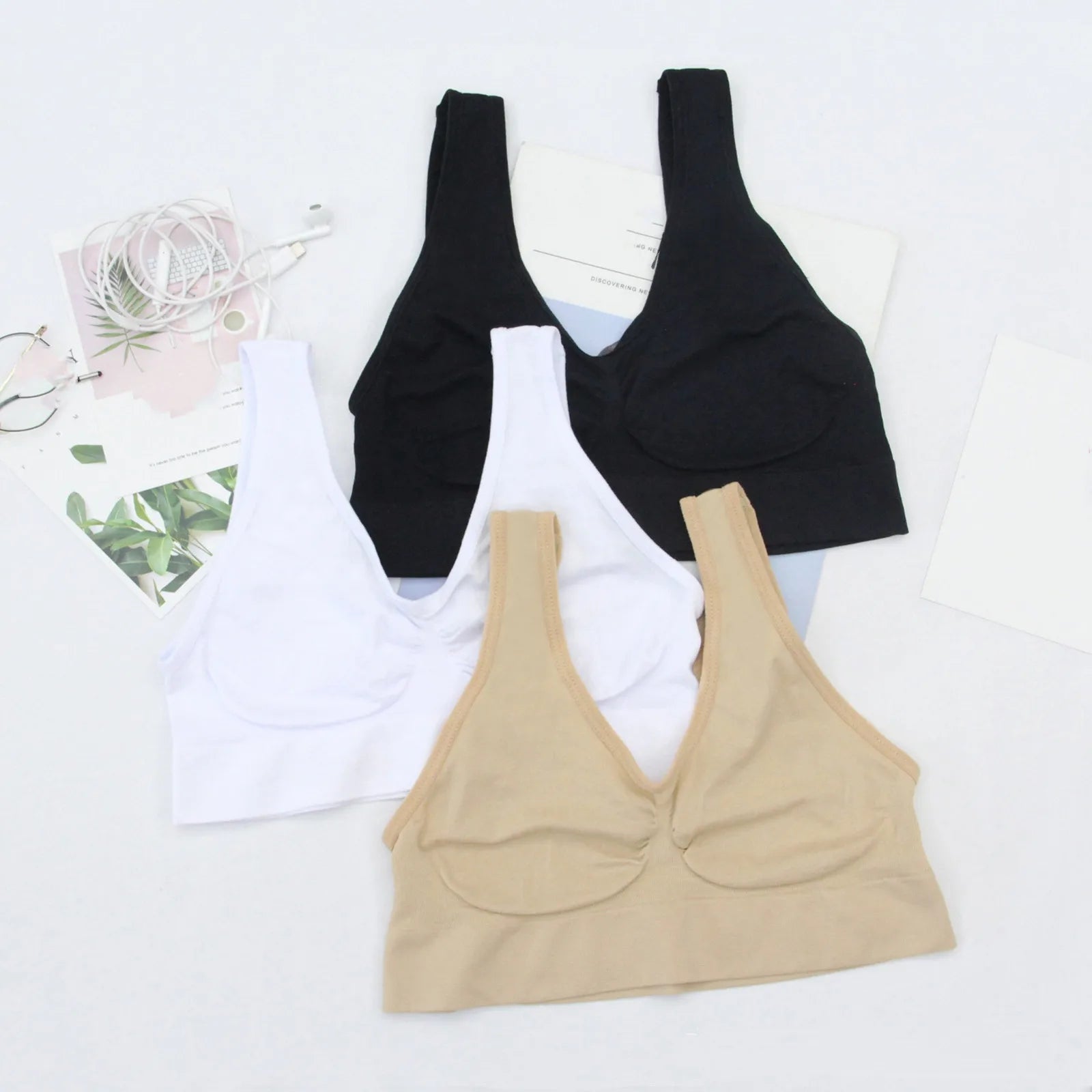 3 Pack Women Sports Bra Wirefree Yoga Bras Tank Top High Intensity Push Up Three Color Solid Color Elastic Sports Bra
