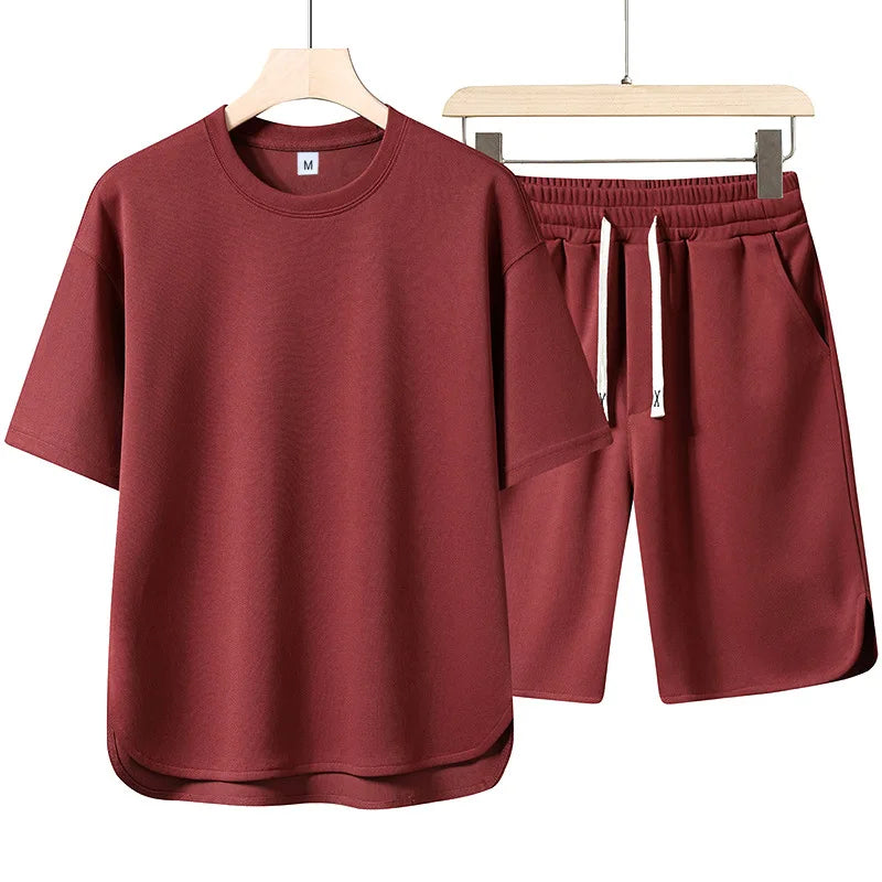 NEW Summer Men Suit Round Neck Short Sleeve T-shirt+shorts Two Piece Set Loose Outdoor sport Casual Suit men T-shirt Tracksuit
