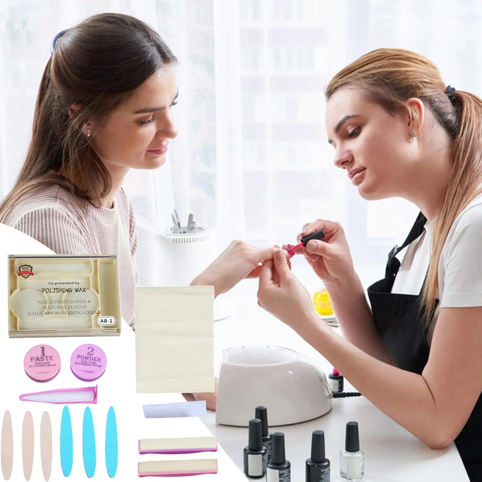 Nail Arts Tool Set With Polishing Wax Natural Nail Manicure Kit 3D Nail Tips Carving Tools For Home Salon Daily Party