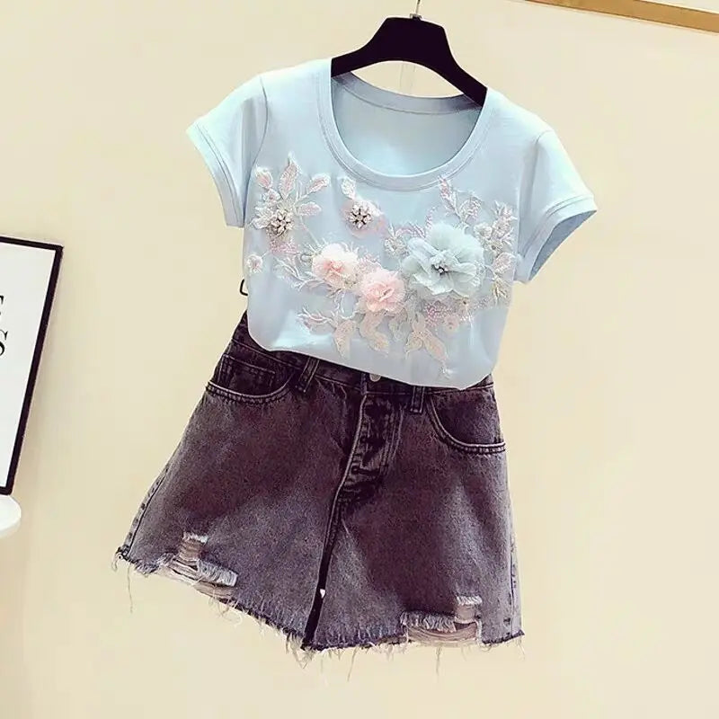 Korean Style Embroidered Summer Tee