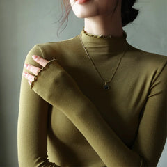 Ruffled Turtleneck Stretch Tee Women