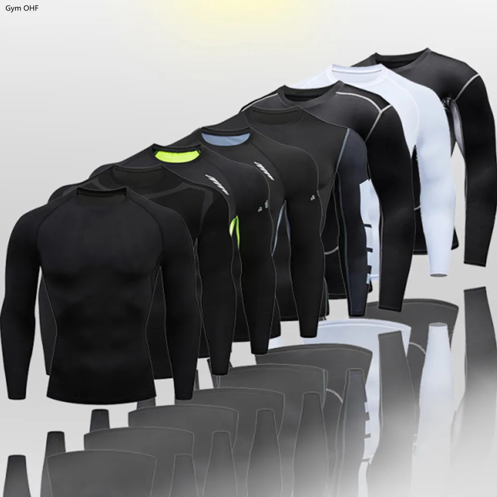 Gym Fitness T Shirt Men's Short Sleeve Summer Boxing Jersey Legging Men Rashguard Compression Pants Quick Dry Tight T-Shirts Men