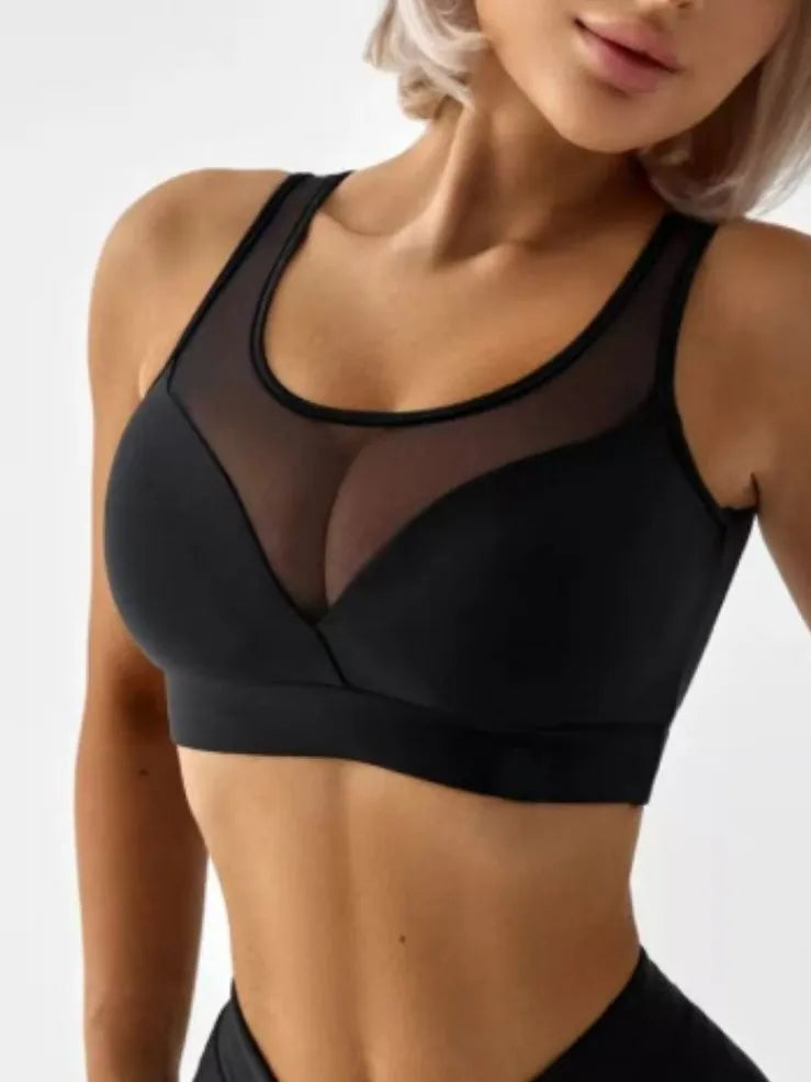 Women's Fitness Yoga Set Nude Mesh Splicing Bra with High-Waisted Leggings Cross-Border Fishing Net Design for Comfortable Wear