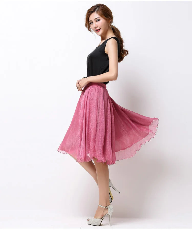 Silk Pleated High Waist Midi