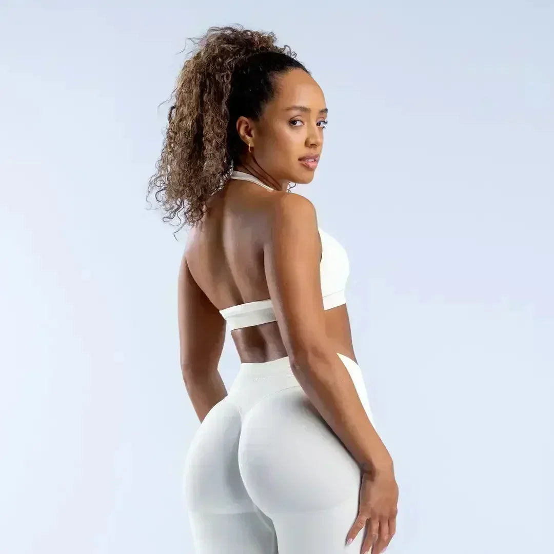 KEEP THAT PUMP Strappy Sports Bra With Logo High Support Womens Yoga Seamless Workout Top Elasticity Fitness Running Gym Bras