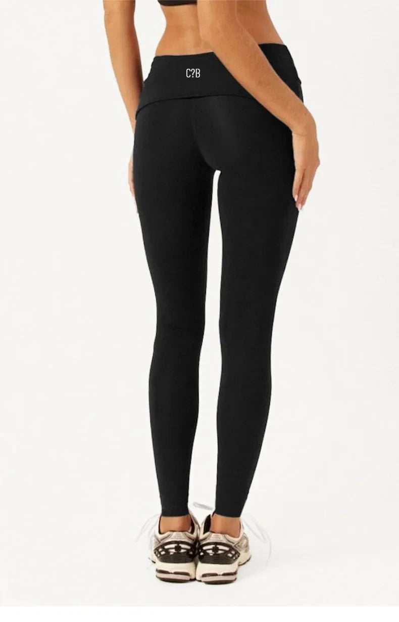 C-B Women's Yoga Set: Long-sleeved V-neck T-shirt & High-waisted Cuffed Shorts & Leggings, Suitable for Gym Workouts.